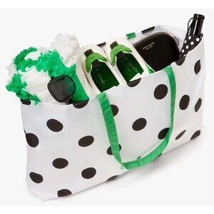 S Kate Spade White Canvas Tote Large Black Polka Dot 22" x 15" Bag KSSU25PDT